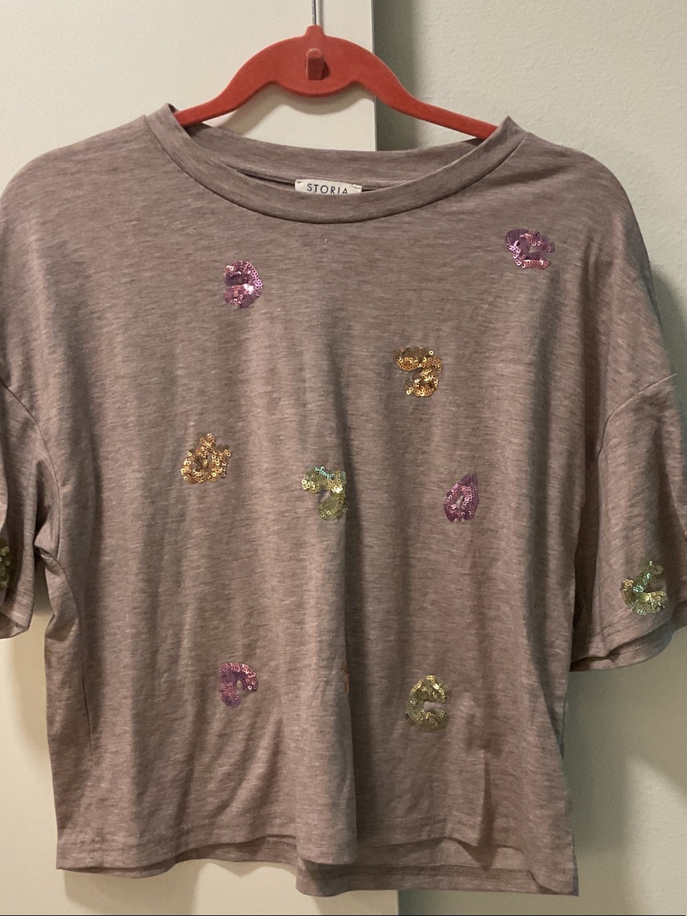 Storia Mauve Short Sleeve Tee with Multicolor Sequin Spots